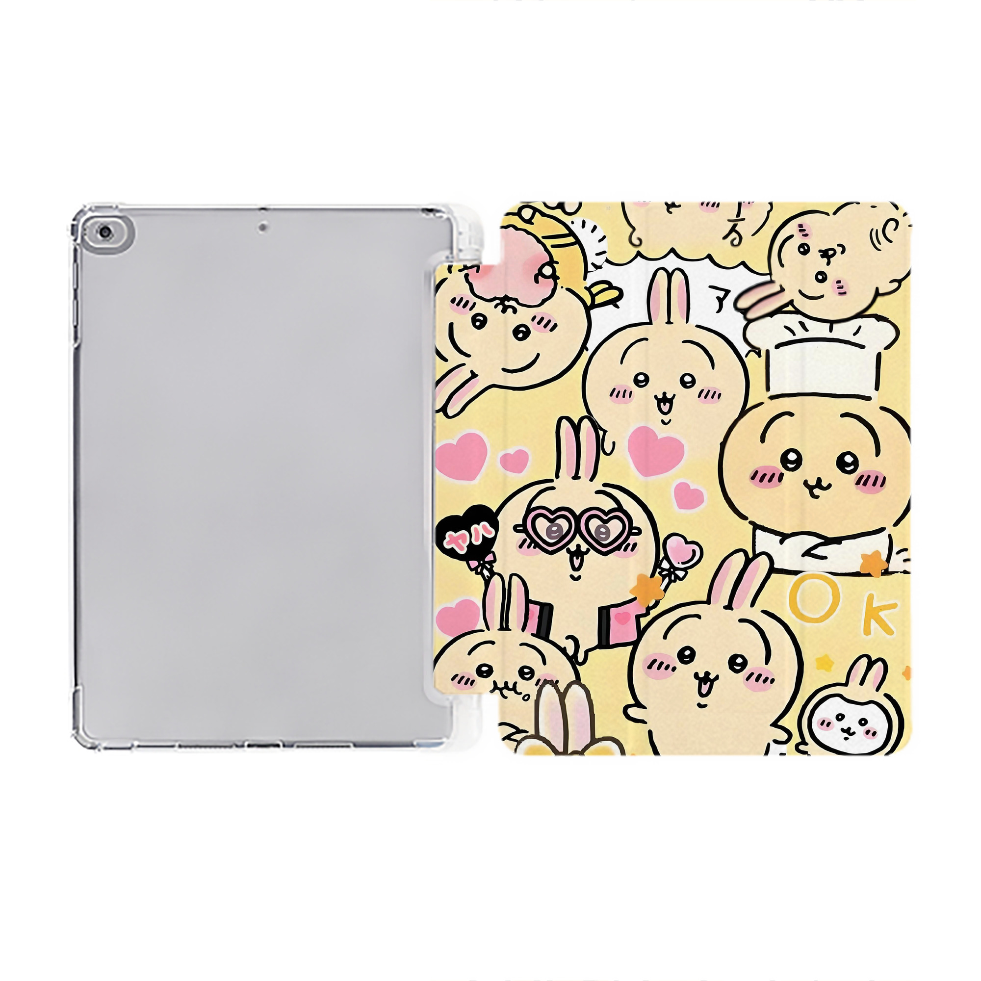 （画像用） ちいかわ Chii-kawa IPad ケース ペン収納付き 三つ折りスタンド PUレザー×シリコン 対応機種9.5/10.5/10.9インチ